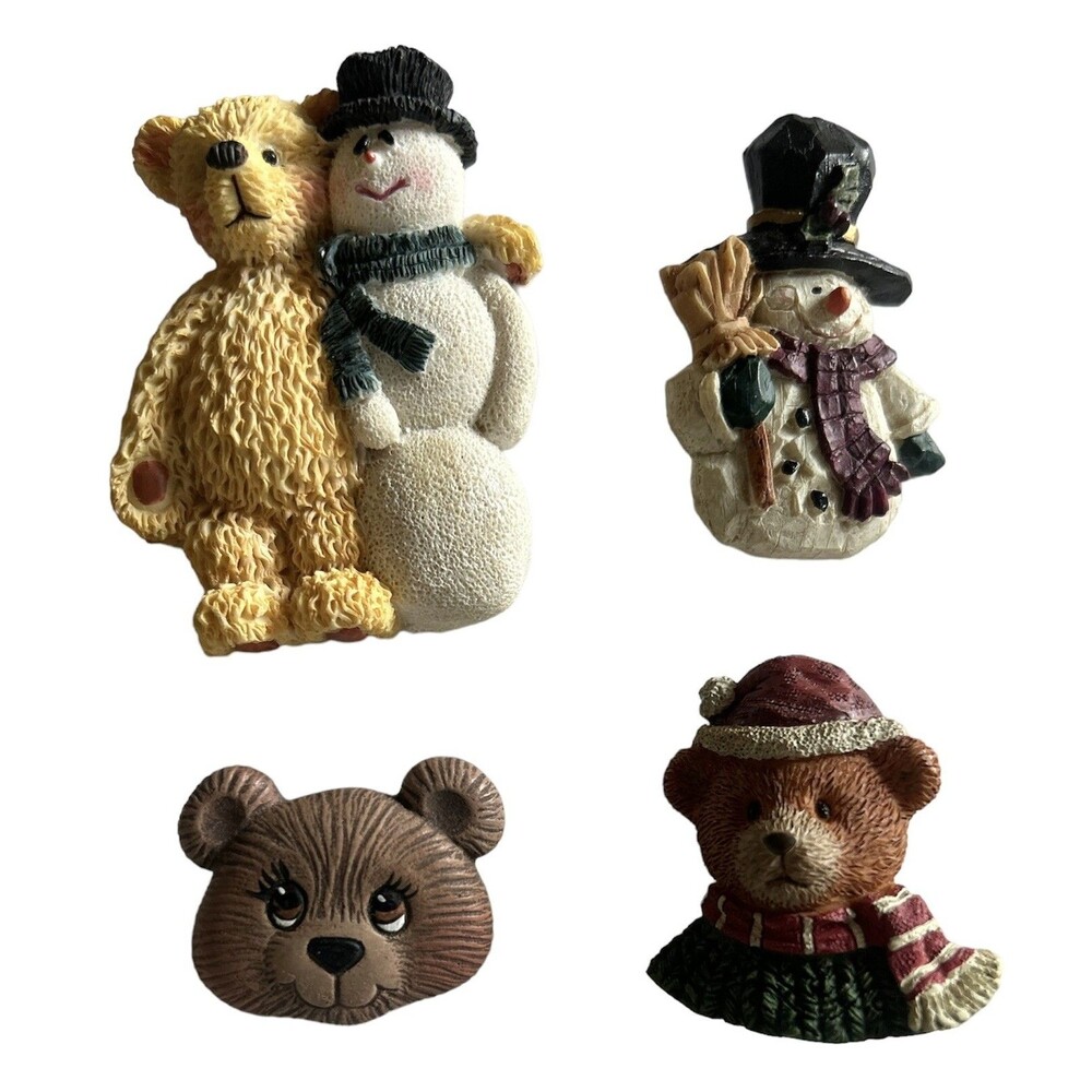 Vintage Lot of 4 Pins Brooch Christmas Holiday Bear Snowman